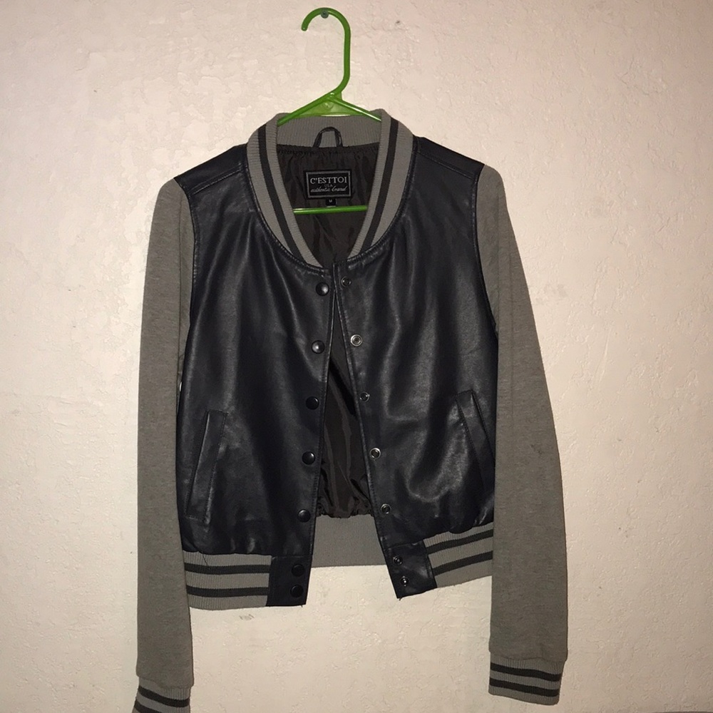 Used once, grey leather jacket